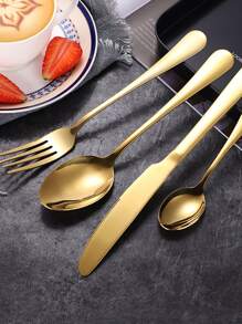 4 cái/bộ Bộ Dao Kéo Bằng Thép Không Gỉ, Bộ Dao Kéo Bộ Đồ Ăn Hiện Đại Cho Nhà Bếp - Vàng - Xem 4