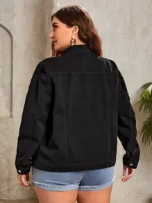 EMERY ROSE Plus Flap Pocket Denim Jacket - Black - View 2