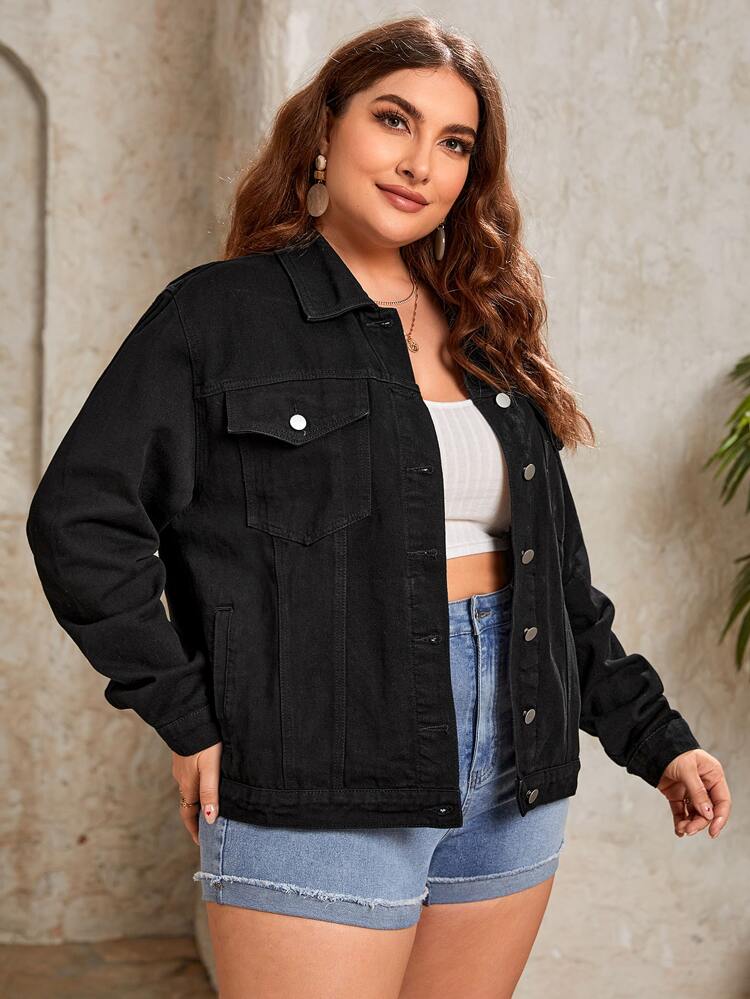 Plus Flap Pocket Denim Jacket