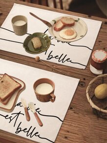 1pc Letter Graphic Place Mat, Fabric Rectangle Table Mate For Home