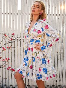 Missord 印花荷葉袖荷葉邊洋裝 - 彩色 - 查看 7