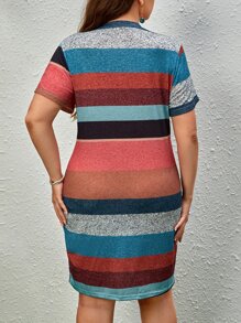 SHEIN Unity 大碼撞色V領T恤洋裝 - 彩色 - 查看 2