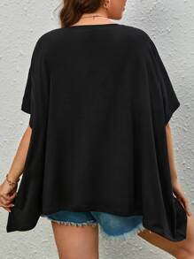 SHEIN Essnce Plus Solid Batwing Sleeve High Low Hem Tee - Black - View 2