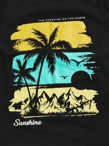 Manfinity VCAY Hombres con slogan & con estampado de árbol Top tank & de cintura con cordón Shorts - Multicolor - Ver 5