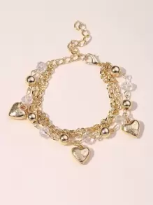Bead Decor Heart Charm Bracelet - Yellow Gold - View 2