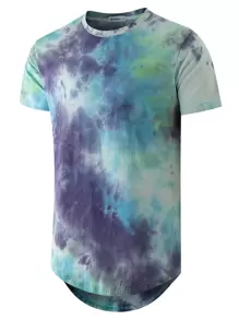 Men Tie Dye High Low Hem Tee - Multicolor - View 1