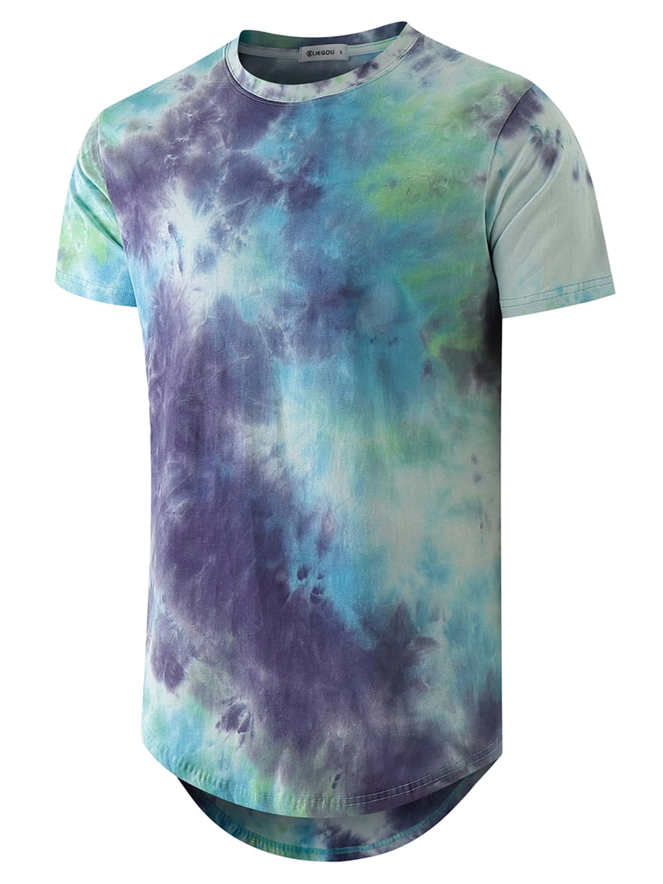 Men Tie Dye High Low Hem Tee - Multicolor - View 1