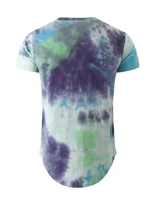 Men Tie Dye High Low Hem Tee - Multicolor - View 2