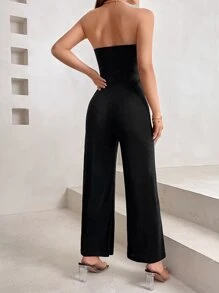 SHEIN PETITE Áo liền quần nữ Lộ Lưng màu trơn Gợi cảm - màu đen - Xem 2