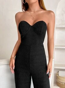 SHEIN PETITE Áo liền quần nữ Lộ Lưng màu trơn Gợi cảm - màu đen - Xem 5