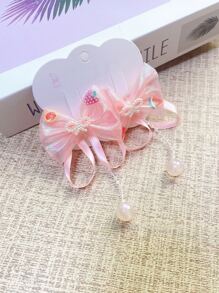 2pcs Bow & Faux Pearl Decor Hair Clip