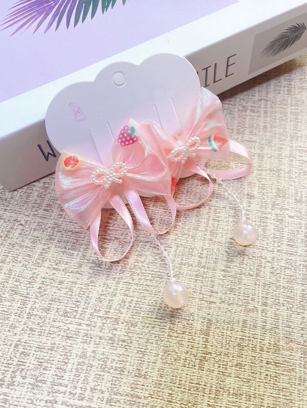 2pcs Bow & Faux Pearl Decor Hair Clip