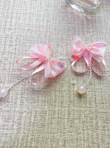 2pcs Bow & Faux Pearl Decor Hair Clip