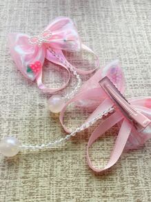 2pcs Bow & Faux Pearl Decor Hair Clip