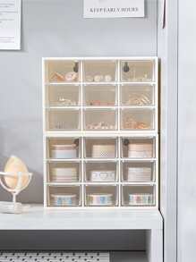 1pc 9 Grid Desktop Storage Box, Transparent White Desktop Organizer Box For Household - Beige - View 5
