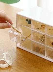 1pc 9 Grid Desktop Storage Box, Transparent White Desktop Organizer Box For Household - Beige - View 2