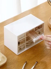 1pc 9 Grid Desktop Storage Box, Transparent White Desktop Organizer Box For Household - Beige - View 3