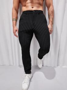Manfinity NXTstreet Men Suit Pants Nút Túi Dây kéo Sọc - màu đen - Xem 1