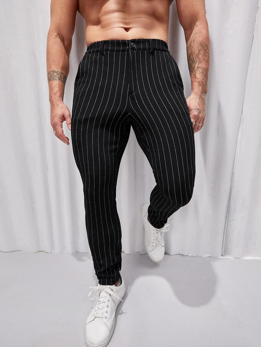 Manfinity NXTstreet Men Suit Pants Nút Túi Dây kéo Sọc - màu đen - Xem 1