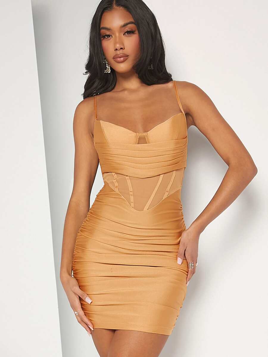 Hauture Vestido Drapeado Con Corpiño Transparente Y Fruncido