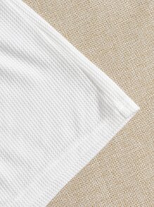 SHEIN EZwear Half Button Crop Tank Top & Drawstring Waist Shorts - White - View 4