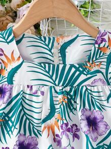 Toddler Girls Tropical Print Ruffle Hem Smock Dress - White - View 4