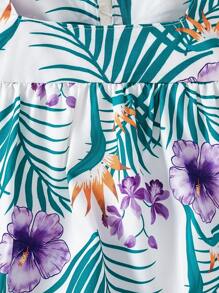 Toddler Girls Tropical Print Ruffle Hem Smock Dress - White - View 6