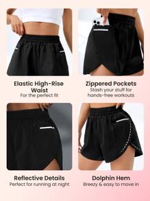 SHEIN Sports Pantalones cortos deportivos con bolsillo con cremallera para teléfono - Negro - Ver 3