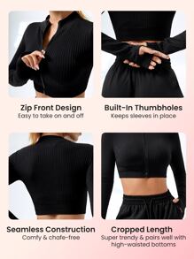 Easithlete Zip Up Thumb Hole Sports Jacket - Black - View 3