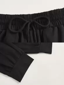 Easithlete 腰部抽繩斜口袋運動褲 - 黑色 - 查看 4