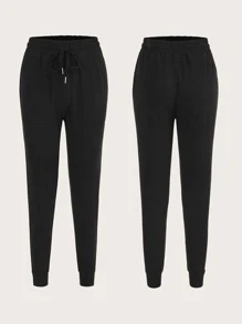 Easithlete 腰部抽繩斜口袋運動褲 - 黑色 - 查看 5