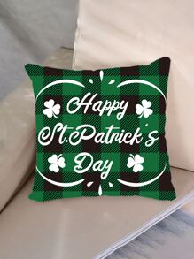 1入組格紋和幸運草圖案靠墊套不附帶墊芯經典絨布裝飾抱枕套適用於聖帕特里克節 - 綠色 - 查看 2