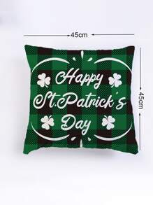 1入組格紋和幸運草圖案靠墊套不附帶墊芯經典絨布裝飾抱枕套適用於聖帕特里克節 - 綠色 - 查看 3