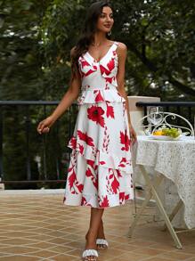 Missord Rochie cu tiv cu volane cu imprimeu floral