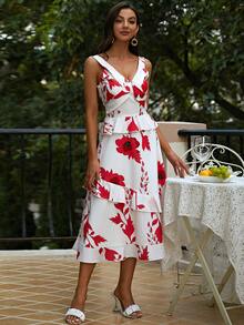 Missord Rochie cu tiv cu volane cu imprimeu floral