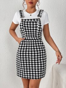 SHEIN Essnce Đầm Túi răng cưa Giải trí - Đen và trắng - Xem 1