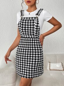 SHEIN Essnce Đầm Túi răng cưa Giải trí - Đen và trắng - Xem 5