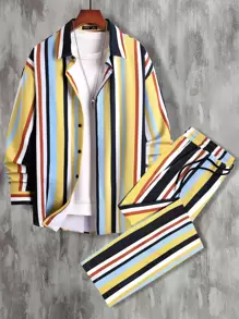 Manfinity RSRT Lỏng lẻo phù hợp Nam Khối sọc Áo sơ mi & Eo dây rút Quần ( Áo thun Không bao gồm ) - Nhiều màu - Xem 1