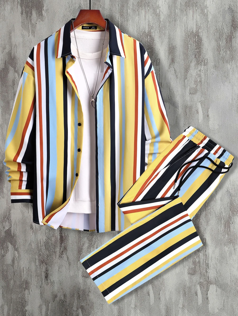 Manfinity RSRT Lỏng lẻo phù hợp Nam Khối sọc Áo sơ mi & Eo dây rút Quần ( Áo thun Không bao gồm ) - Nhiều màu - Xem 1