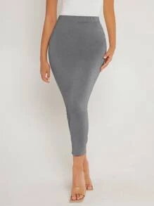 SHEIN BASICS Solid Pencil Skirt - Grey - View 1
