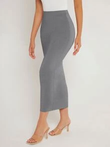 SHEIN BASICS Solid Pencil Skirt - Grey - View 3