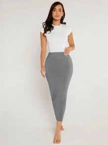 SHEIN BASICS Solid Pencil Skirt - Grey - View 4