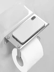 1pc Stainless Steel Bathroom Storage Rack, Minimalist Silver Tissue Paper Holder For Bathroom - Silver - View 2