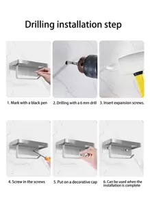 1pc Stainless Steel Bathroom Storage Rack, Minimalist Silver Tissue Paper Holder For Bathroom - Silver - View 3