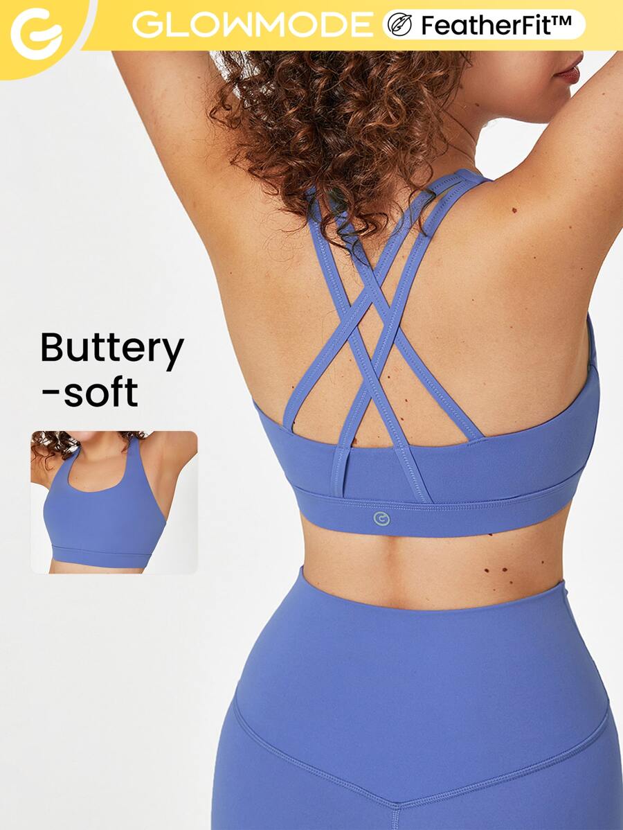 GLOWMODE FeatherFit™ Crossover Strap Sports Bra Gym - Periwinkle Blue - View 1
