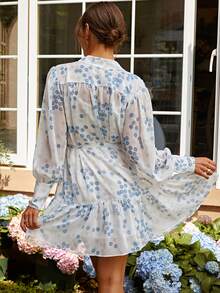 Missord Floral Print Ruffle Hem Shirt Dress