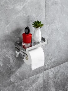 1pc Stainless Steel Bathroom Storage Rack, Minimalist Silver Tissue Paper Holder For Bathroom - Silver - View 7