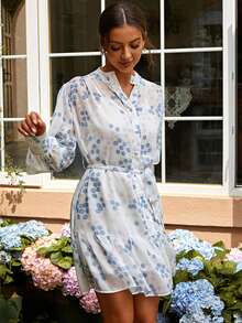 Missord Floral Print Ruffle Hem Shirt Dress