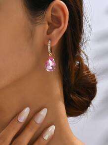 1對誇張簡約歐美風格女性水晶玻璃掛墜耳環 - 淺粉色 - 查看 1