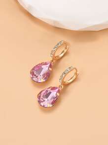 1對誇張簡約歐美風格女性水晶玻璃掛墜耳環 - 淺粉色 - 查看 2